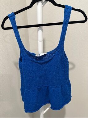 Zara Bright Blue Knit Peplum Tank